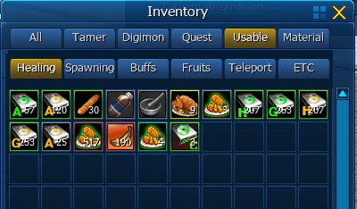 Inventory sub-tabs